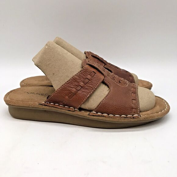 Natural Soul by Naturalizer Dalton Leather Slide Women's 6M Brown Leather Sandal - Picture 1 of 11